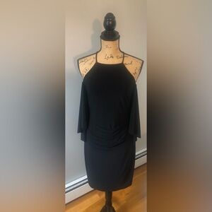 RALPH LAUREN COLD SHOULDER BLACK SHEATH MIDI DRESS SIZE US 6